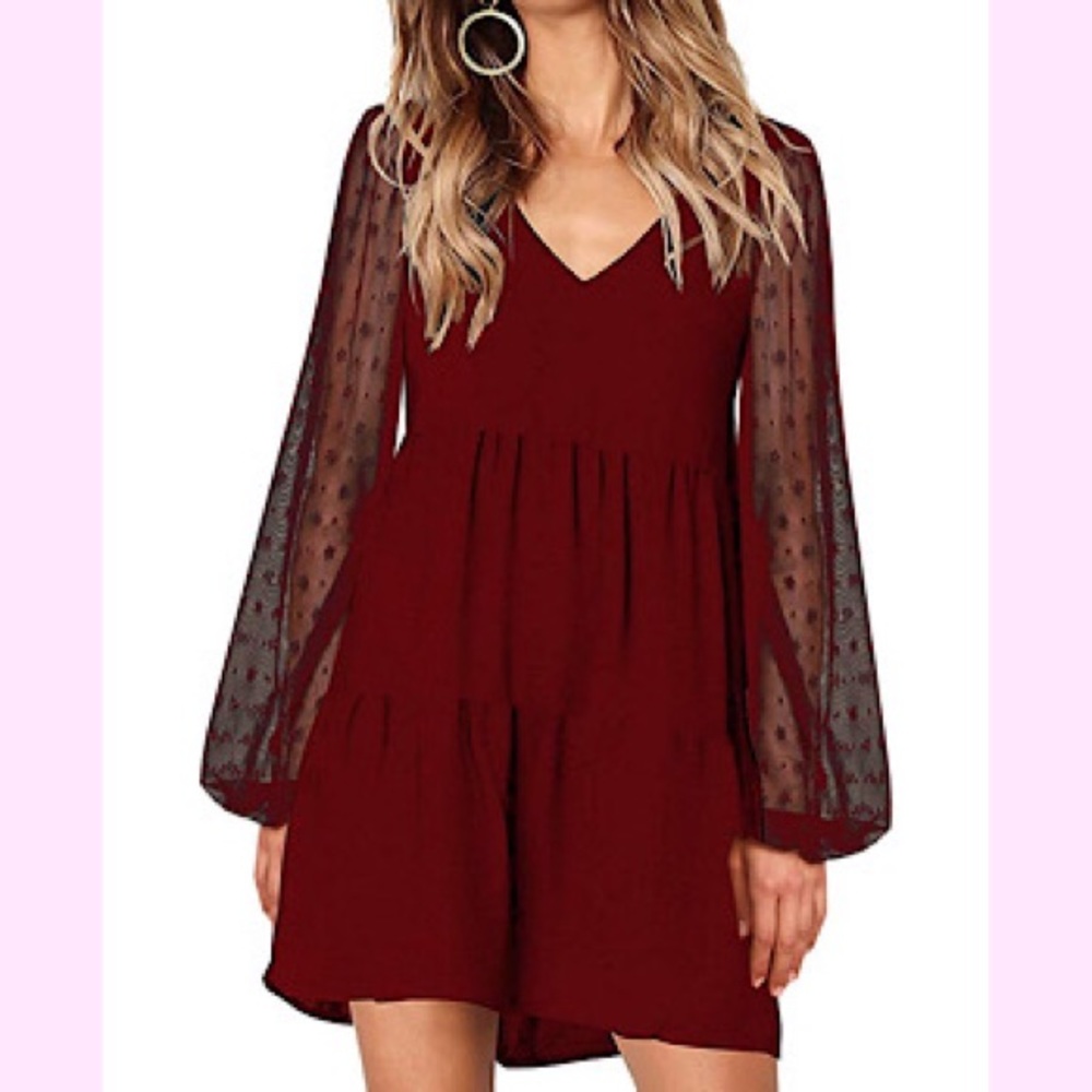 🆕 V Neck Lace Long Sleeve Pocket Swing Dress - Picture 1 of 2